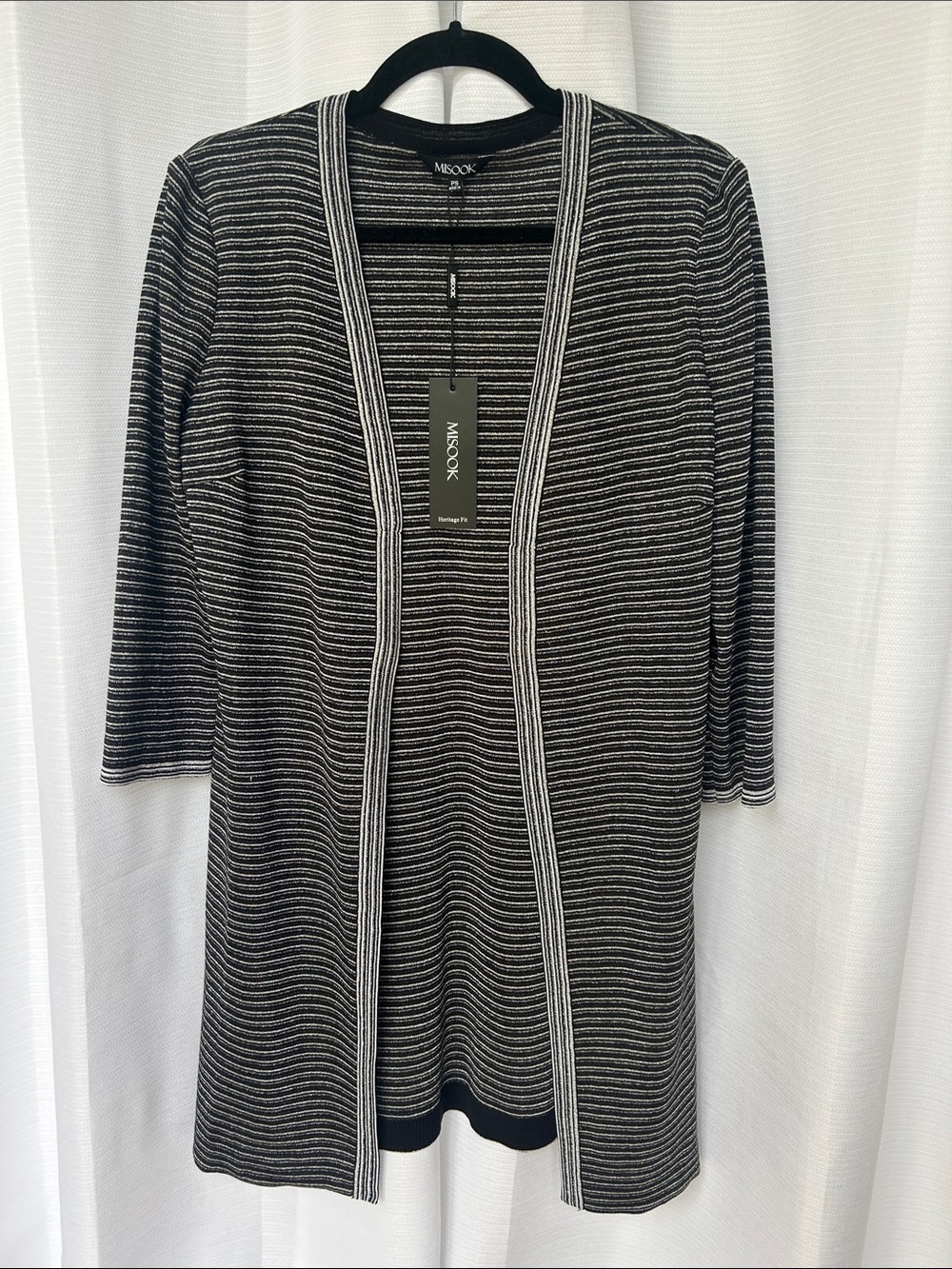 Misook - Heritage Fit Cardigan - Black & White Striped Open-Front Cardigan
